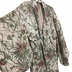 Made in Japan Vintage Haori Silk Florals Drawstrings Kimono Robe Light Jacket Handmade Sashiko