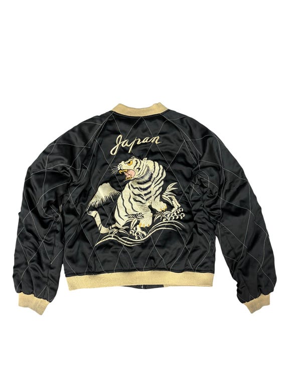 Reversible Vintage Sukajan Sateen Embroidery White Tigers Roar
