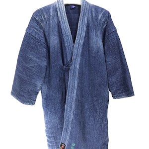Vintage Indigo Blue Kendo Jacket: Woven Cotton Kimono Robe