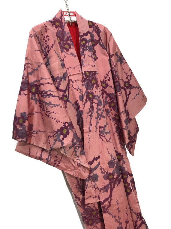 Made in Japan Vintage Kimono Pink Silk Jacket Flo… - image 2