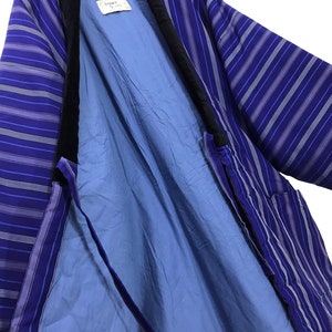 Made in Japan Vintage Hanten Jacket Padding Wadded Blue Striped Kasuri Ikat Drawstring Kimono Robe Warm Winter Jacket