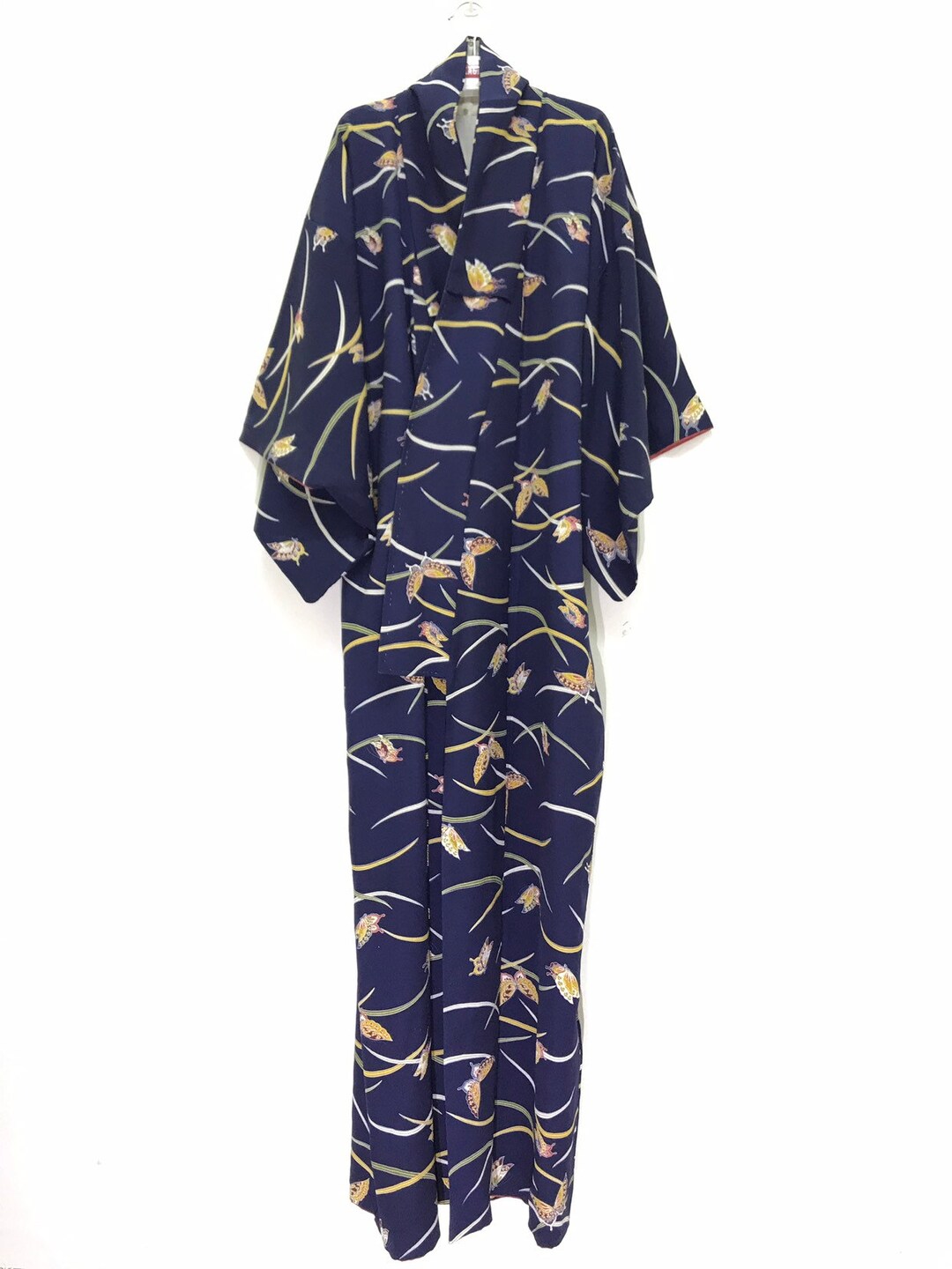 Veste Kimono Femme En Soie Brodée Lida & Co - Japon, Motif Chrysanthème/papillons, Violet, Taille L, Occasion