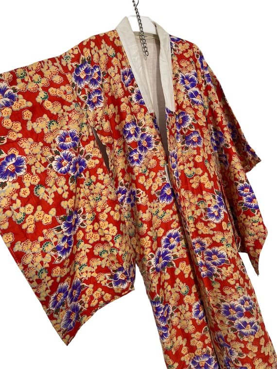 Antique Showa Nagajuban Kimono Cotton Full Florals