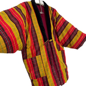 Made in Japan Hanten Jacke Polsterung Wattierte Multicolor Streifenmuster Handgemachte Kimono Robe Warme Gemütliche Jacke