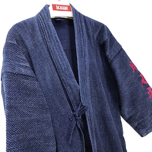 Made in Japan Vintage Kendo Jacket Noragi Indigo Blue Woven Cotton Beauty Faded Japanese Boro Ninja Style Kimono Light Jacket