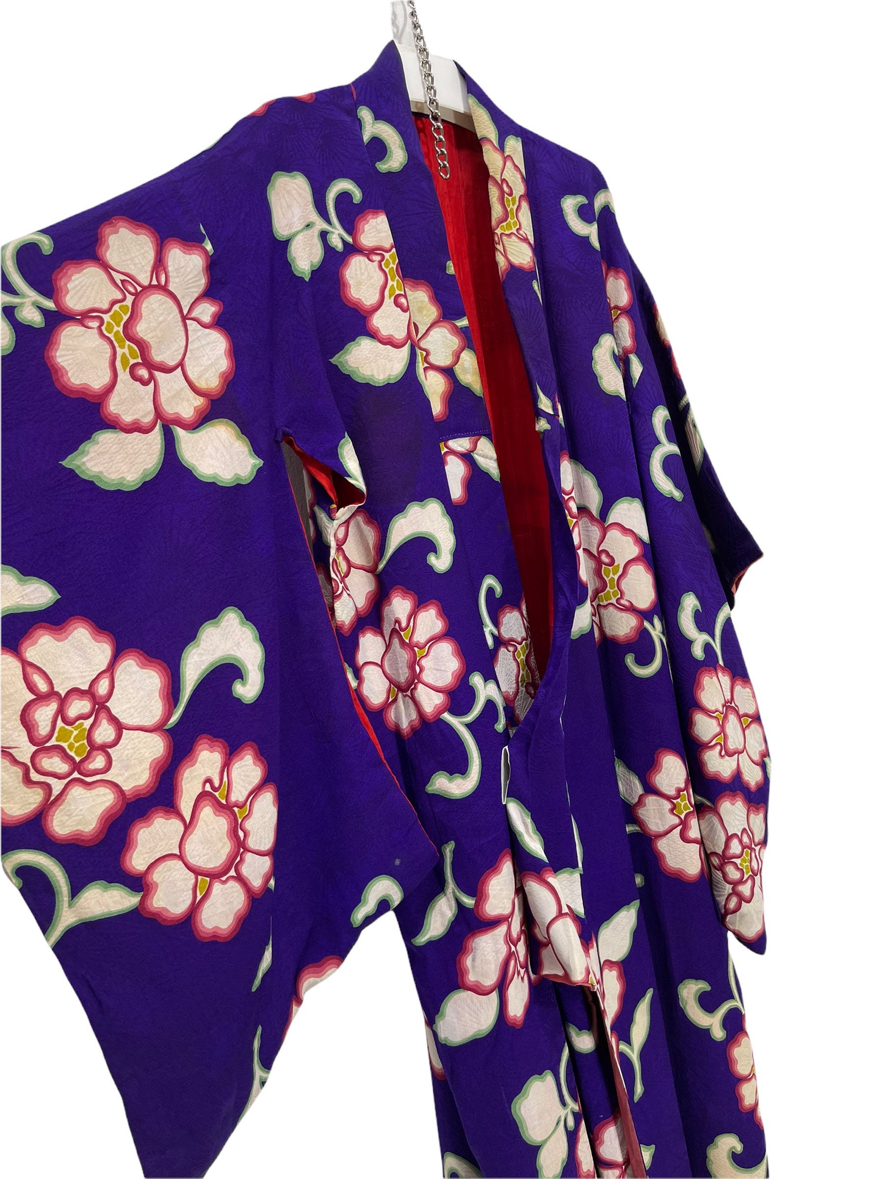 floral F3 @@108cm Japanese vintage kimono silk fabric/smooth weave/ purple base floral F3 @@108cm Japanese vintage kimono silk fabric/smooth weave/ purple base