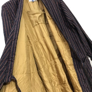 Made in Japan Haori Jacket With Padding Lining Striped Drawstring Kimono Robe Warm  Jacket