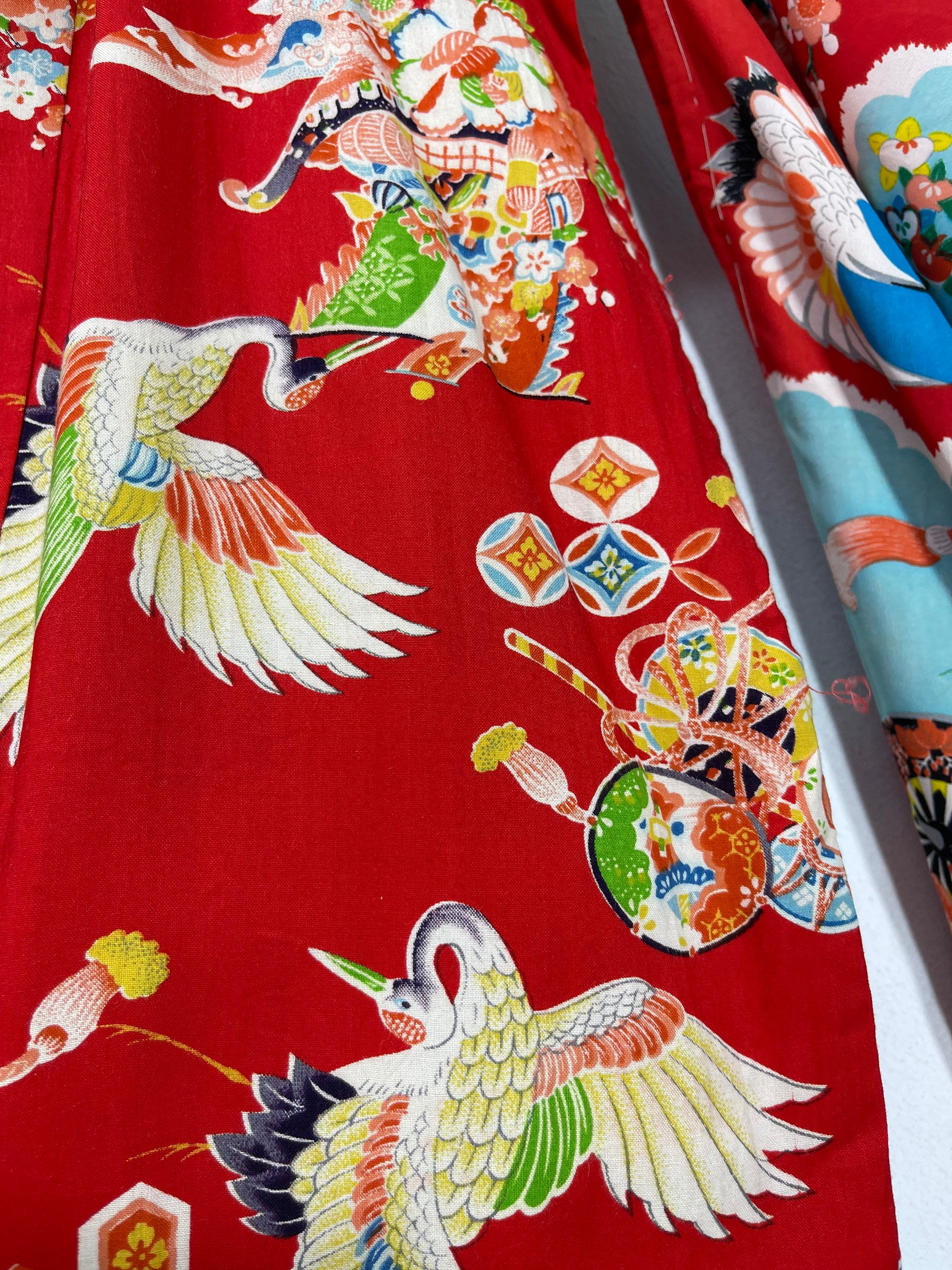 Made in Japan Vintage Juban Furisode Rebuilt Red Hybrid Silk