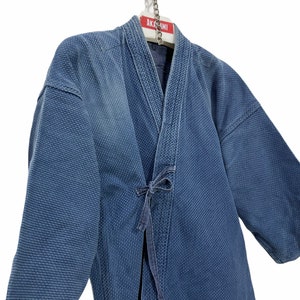 Made in Japan Vintage Kendo Jacket Indigo Blue Woven Cotton Beauty Faded Japanese Boro Ninja Style Kimono Robe Light Jacket
