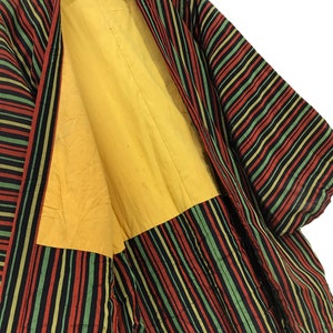 Hecho en Japón Vintage Hanten chaqueta acolchado wadded multicolor stiped totalmente hecho a mano sin cordón kimono bata chaqueta