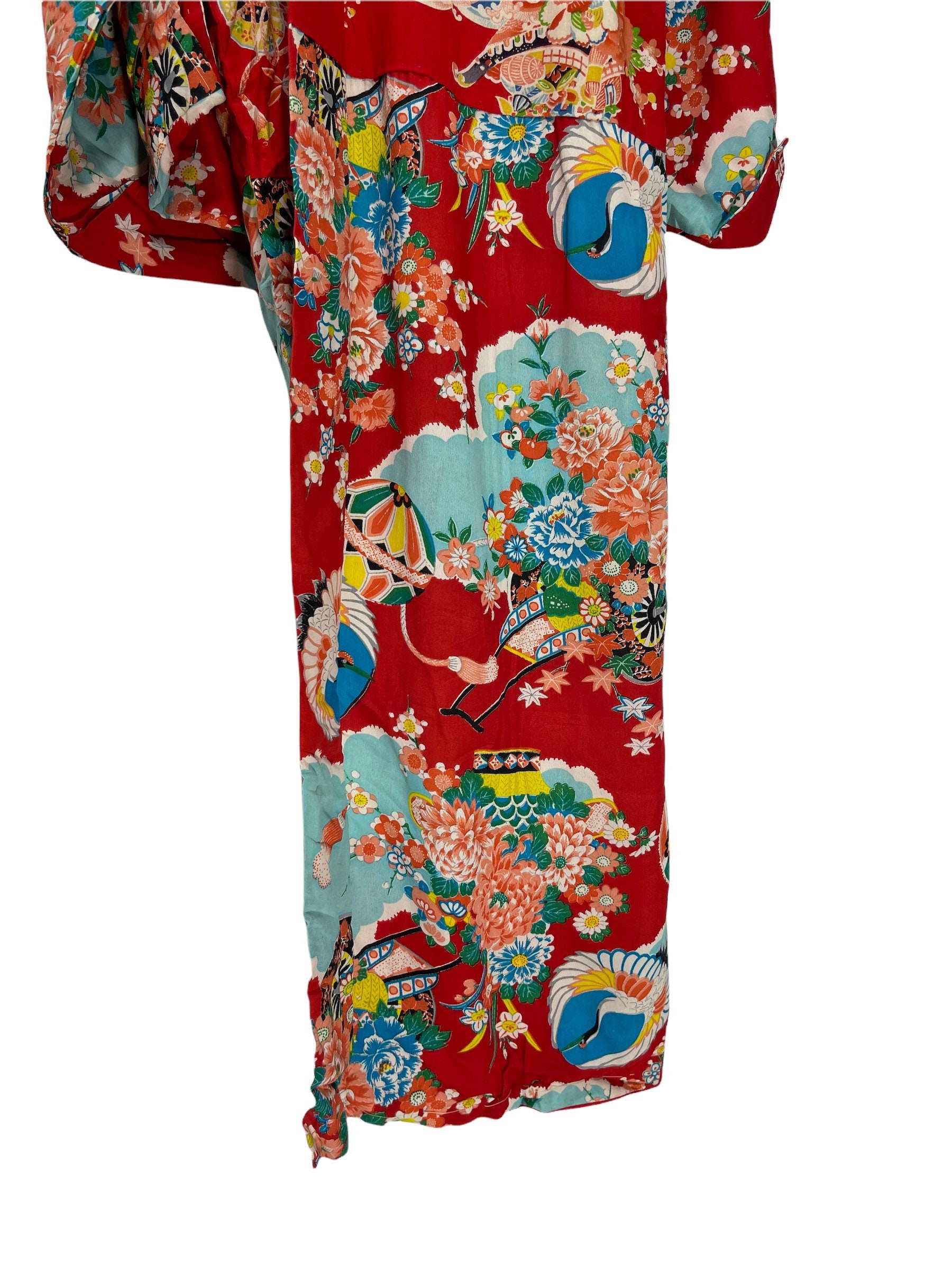 Made in Japan Vintage Juban Furisode Rebuilt Red Hybrid Silk