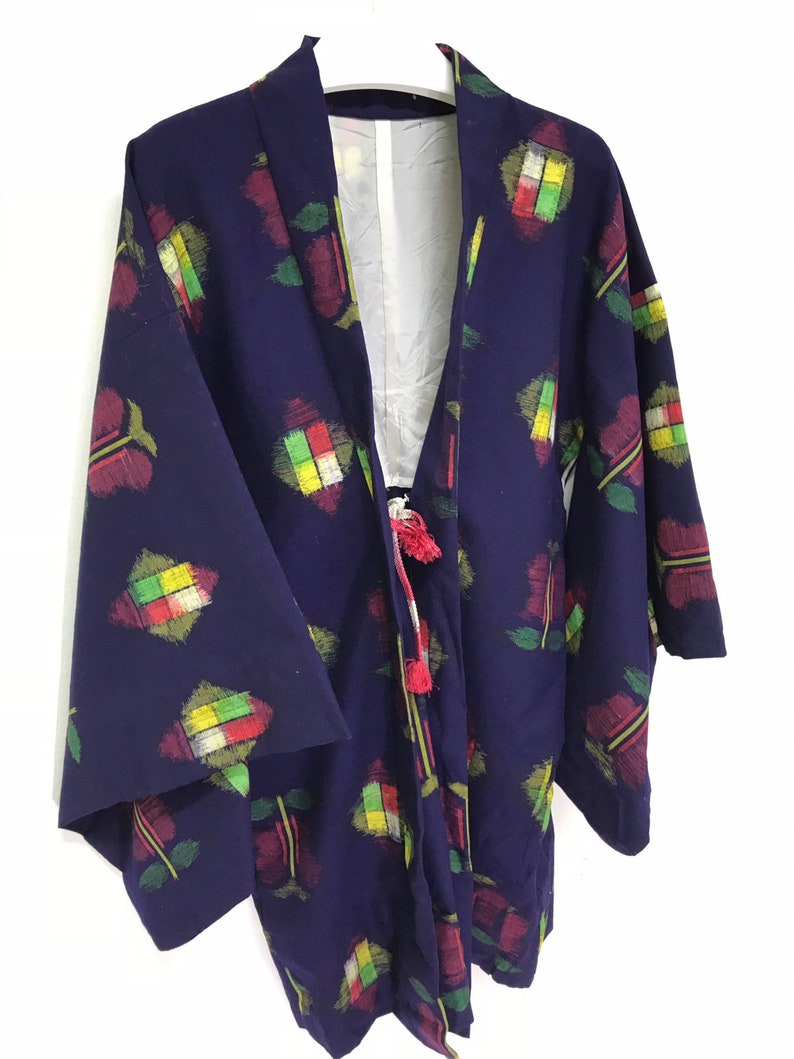 Made in Japan Vintage Haori Jacket Kasuri Pattern Drawstring Etsy