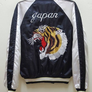 Sukajan Jacket Satin Vintage Rare Embroidery Hawks Tiger's Head Japan Jacket Yokosuka Souvenir Jacket Bomber Jacket
