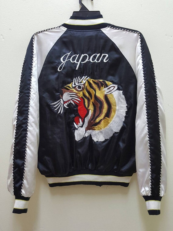 Vintage SUKAJAN JAPAN Jacket Tiger Fuji Mountain Embroidery Logo Japanese Souvenir Made In Japan Sweater