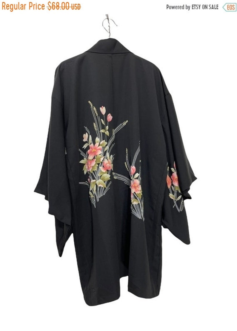 10% OFF Made in Japan Vintage Haori Silk Black Yuzen Handpainted