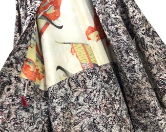 Made in Japan Vintage Haori Kimono Silk Jacket Florals Abstract Kimono Robe Light Jacket Sashiko Stitch Handmade
