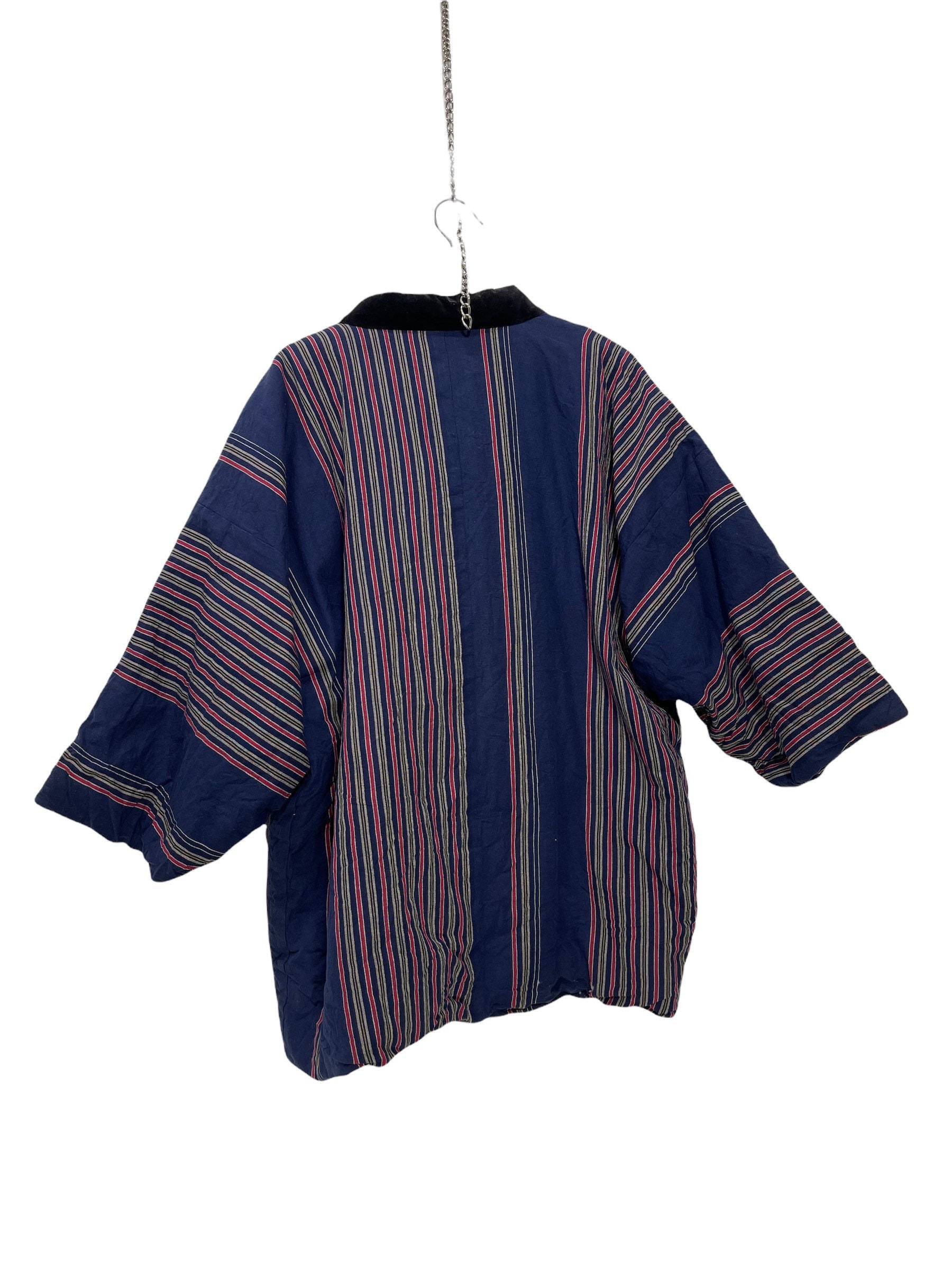 Made in Japan Hanten Jacket Padding Wadded Blue Navy Striped