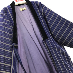 Made in Japan Vintage Hanten Jacket Padding Wadded Striped Drawstring Kimono Robe Warm Winter Jacket