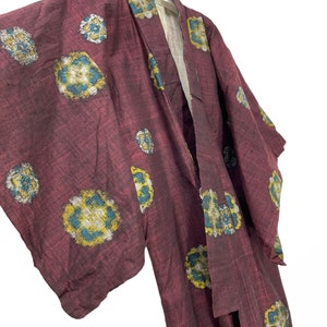 Vintage Showa Kimono Thick Cotton Kasuri Ikat Tapestry Pattern Kimono Robe Jacket Sashiko Stitch Handmade