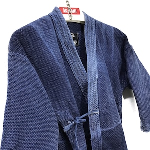 Made in Japan Vintage Kendo Noragi Jacket Indigo Blue Woven Cotton Beauty Faded Japanese Boro Ninja Style Kimono Jacket