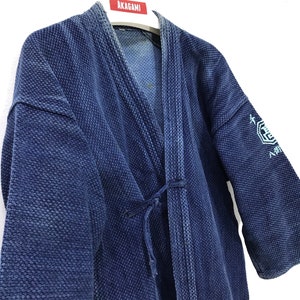 Vintage Kendo Noragi Jacket: Indigo Blue Woven Cotton, Made in Japan