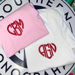 Heart Shaped Monogram Comfort Color Pocket Tee