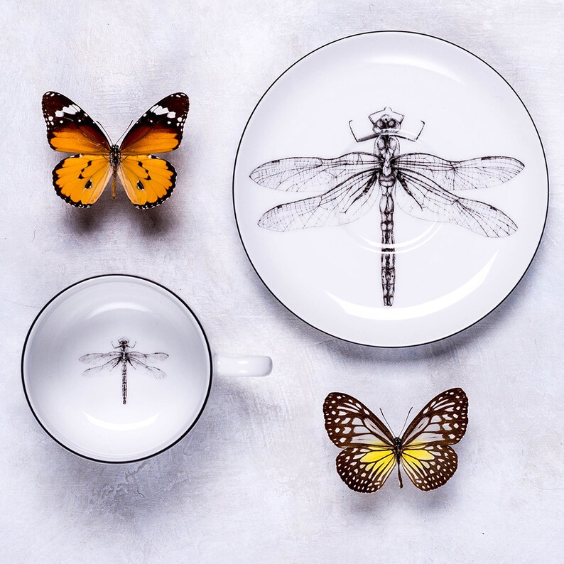 Dragonfly tea cup Dragonfly decor Kitchen decor White Etsy