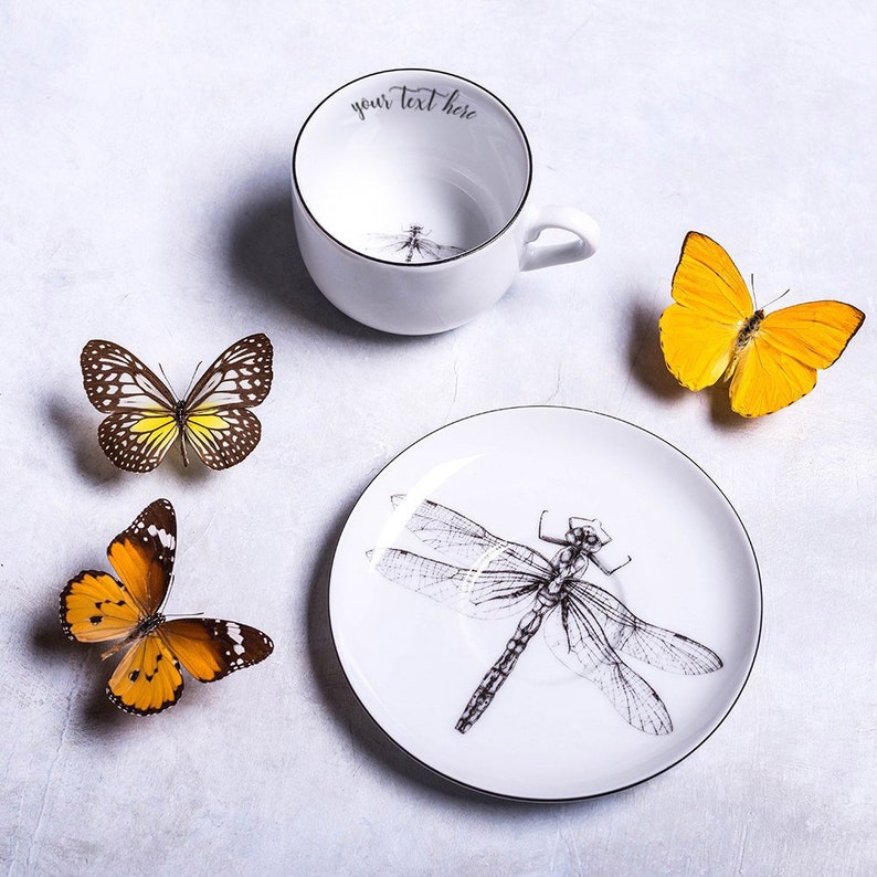 Dragonfly tea cup Dragonfly decor Kitchen decor White Etsy