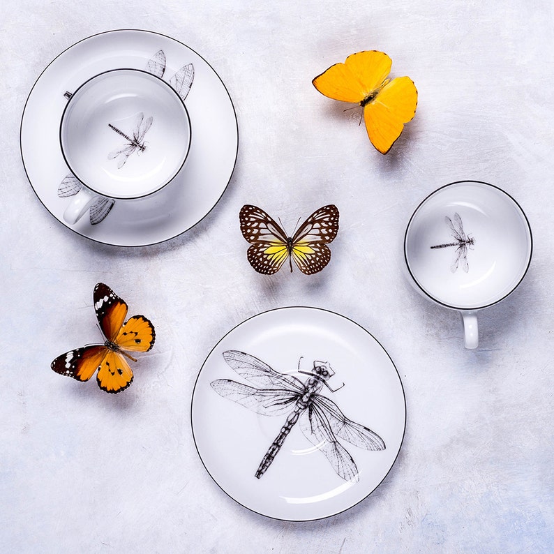 Dragonfly tea cup Dragonfly decor Kitchen decor White Etsy
