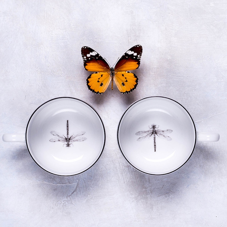 Dragonfly tea cup Dragonfly decor Kitchen decor White Etsy