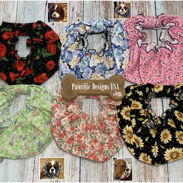 Dog Snood Flower Print Fabric, Cavalier King Charles Spaniel Snood for Feeding, Basset Hound, Dachshund, Cocker Spaniel Protect Ear Handmade