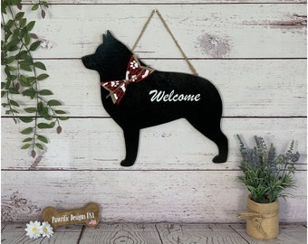 Schipperke Wood Door Hanger, Wall Art Hanging Welcome Sign Home Decor, Puppy Dog Lover Birthday Mothers Day Handmade Gift for Her Mom Dad