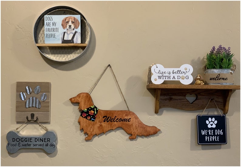 Longhaired Dachshund Wood Door Hanger, Wall Art Hanging Welcome Sign Home Decor, Puppy Dog Birthday Mothers Day Handmade Gift for Her Mom image 3