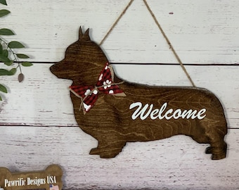 Pembroke Welsh Corgi Welcome Door Sign - Wood Wall Art Hanging