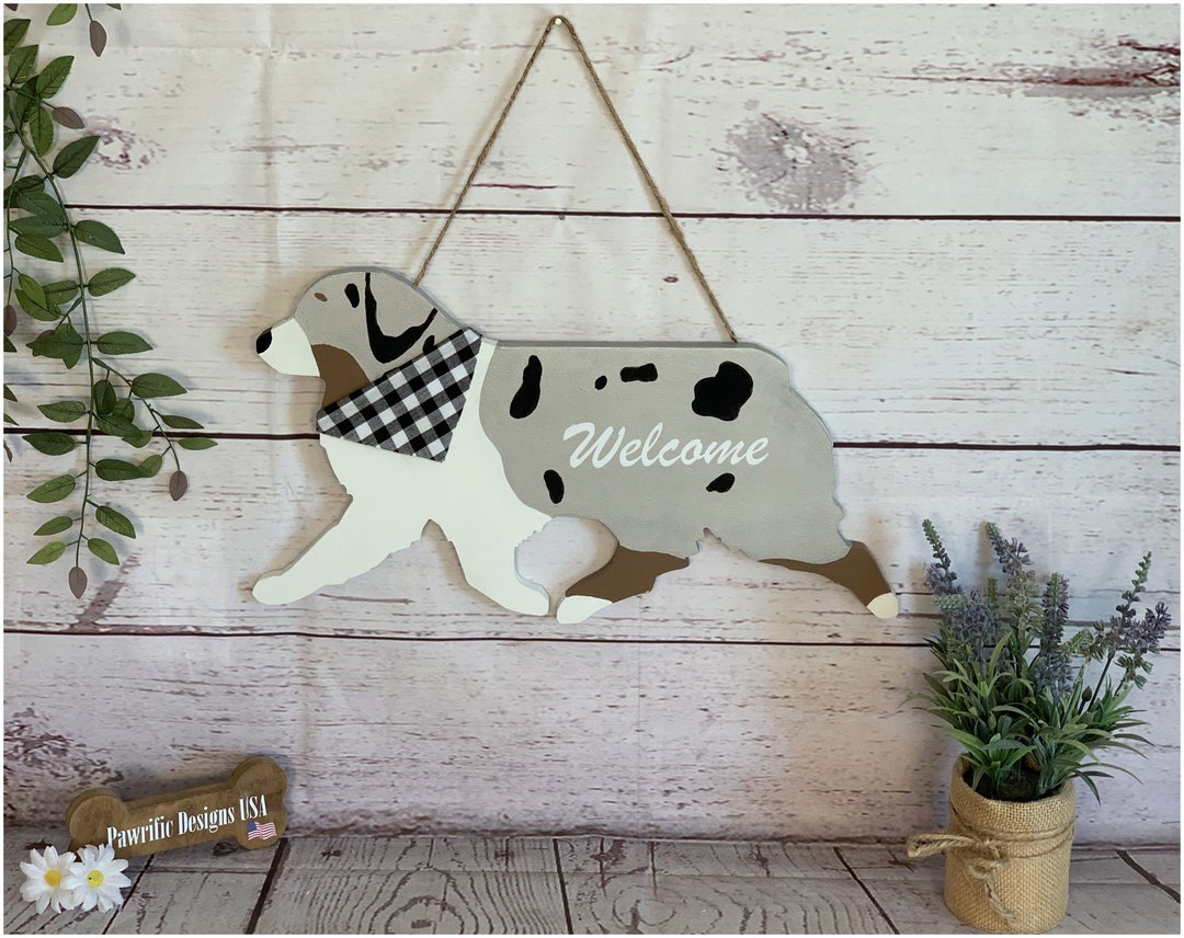 Australian Shepherd Wood Door Hanger, Mini Aussie Wall Art Sign