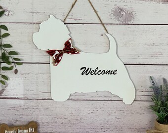Westie Welcome Door Sign - West Highland White Terrier Wall Art Hanging