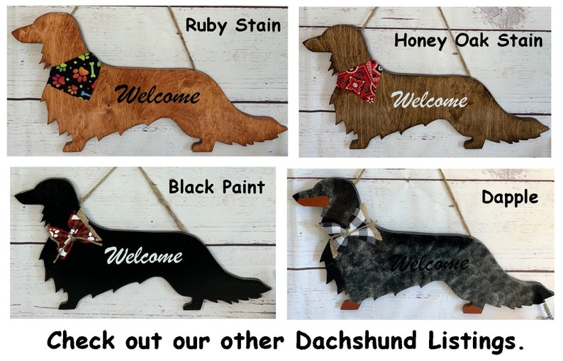 Longhaired Dachshund Wood Door Hanger, Wall Art Hanging Welcome Sign Home Decor, Puppy Dog Birthday Mothers Day Handmade Gift for Her Mom image 9