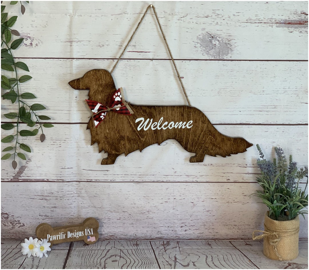 Longhair Dachshund Wood Door Hanger, Wall Art Hanging Handmade Decor ...