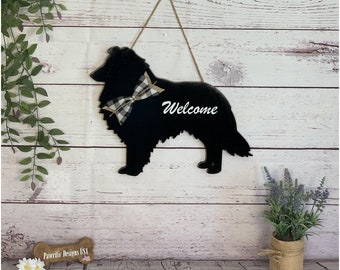 Collie Shetie Wood Door Hanger, Wall Art Hanging Welcome Sign Home Decor, Shetland Sheepdog Birthday Fathers Day Handmade Gift Her Mom Dad