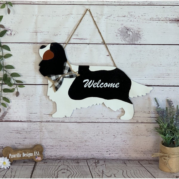 Cavalier King Charles Spaniel Tricolor Wood Door Hanger, Art Wall Hanging Welcome Sign Decor, Dog Birthday Valentines Day Handmade Gift Mom