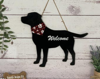 Black Labrador Retriever welcome door sign - Black Lab Wall Art Hanging