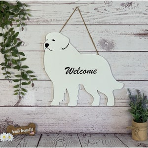 Great Pyrenees wood door hanger welcome sign - Handmade Gift Decor - Wall Art - Great Birthday Gift for Her, Him, Mom, Dad, Grandma