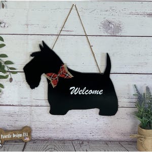 Scottish Terrier Welcome Sign: Handmade Dog Breed Door Hanger