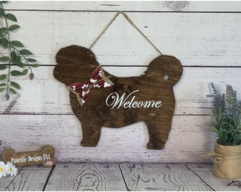 Shih Tzu Wood Door Hanger, Wall Art Hanging Welcome Sign Home Decor, Dog Lover Birthday Mothers Day Handmade Gift for Her Him Mom Dad Sister