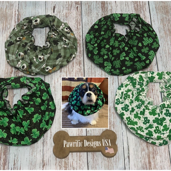 Dog Snood St Patricks Day Fabric, Ear Covering Protects during Feeding, Cavalier King Charles Spaniel, Basset Hound, Dachshund, Handmade