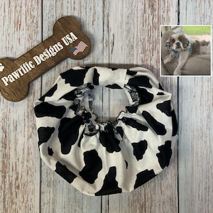 Cow Print Dog Snood: Long Ear Protector for Cavalier King Charles
