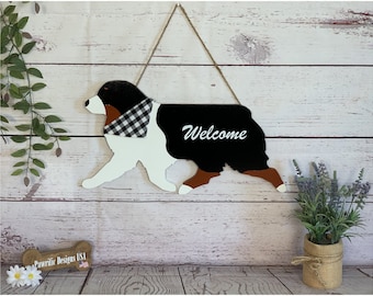 Australian Shepherd Tricolor Wood Door Hanger, Mini Aussie Wall Art Hanging Welcome Sign Handmade Decor, Birthday Gift Mothers Day Mom Her