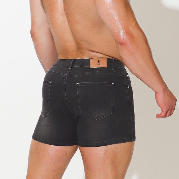 Short en jean pour hommes de 3,5 pouces avec ourlet à l'entrejambe - Short en jean extensible