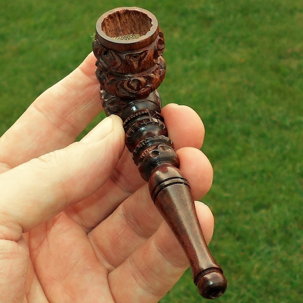 Carved Rosewood 4" Smoking Pipe w/Detachable Bowl ~ FREE SHIPPING & 6 Brass Screens Included! Tobacco Pipe, Wooden Pipe, Pipes