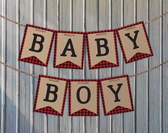 Lumberjack, Buffalo Plaid Baby Shower Decorations - Lumberjack Banner - Print At Home